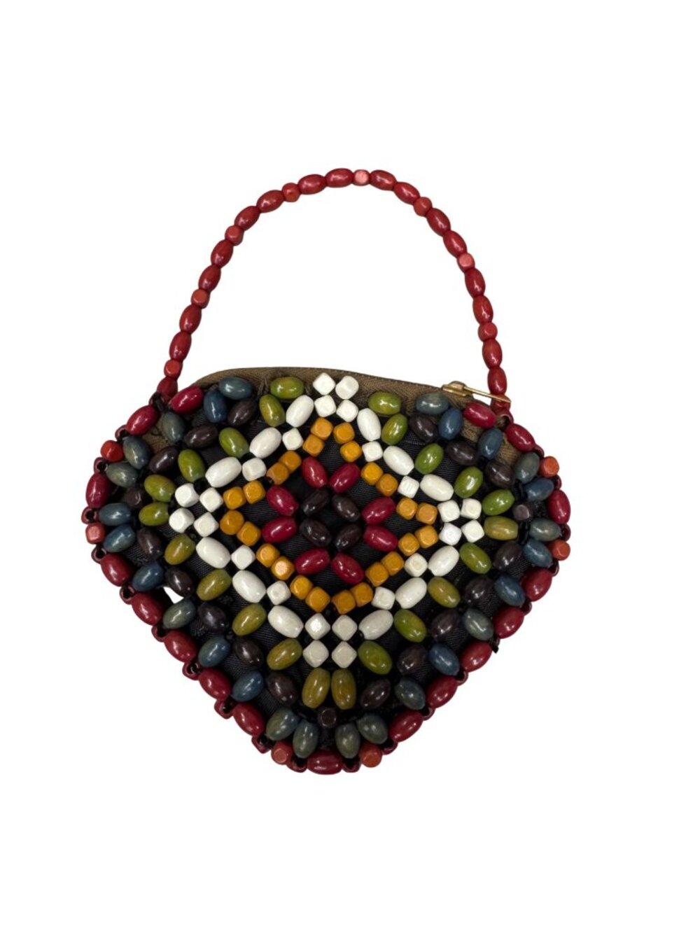 Wood Bead Hand Held Bag Coin Purse Suzanne Brand Made in Czechoslovakia Boho MCM